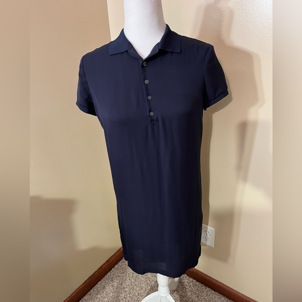 Polo Ralph Lauren Navy 100% Silk Collared Shirt a dress Sz 0 EUC